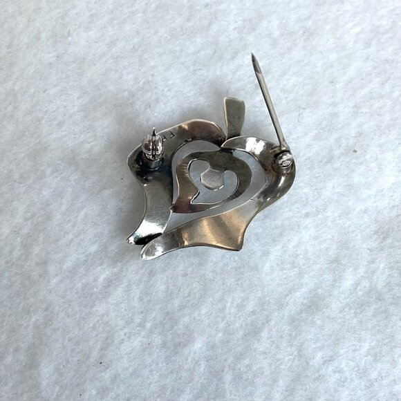 Sterling Silver 925 EHN Modernist Abstract Figural Apple Heart Brooch Pin - Picture 8 of 16